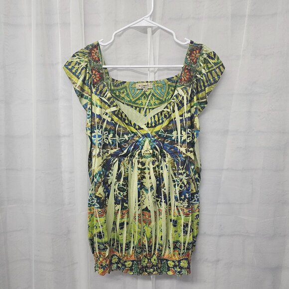 One World Blouse Green Boho Embroidered Sequin Festival Hippie M - Picture 9 of 13